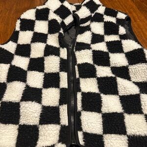 Checkered Black and White Fleece Vest